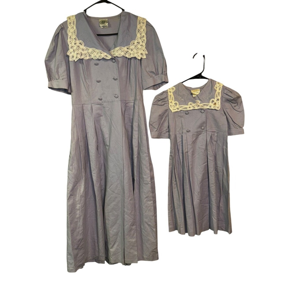 Vtg Laura Ashley Mother & Child Set Dresses Lace Cottage Core 80s Sz 8 Kids 6yrs